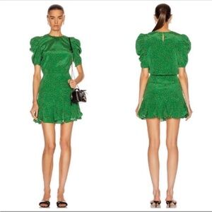 Veronica Beard Green Puff-Sleeve Mini Dress